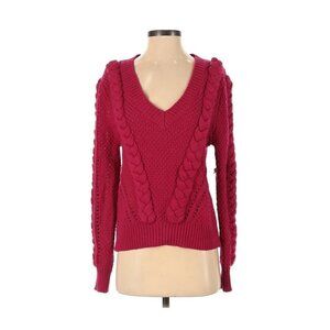 Leith Pullover Chunky Knit‎ Braided V Neck Raspberry Pink Sweater Small S